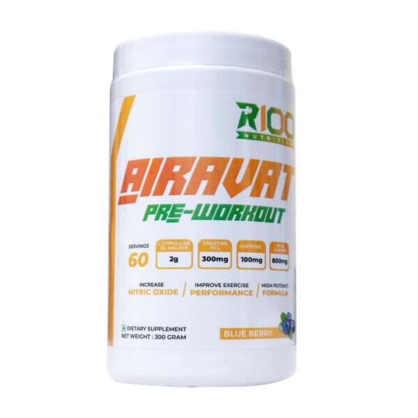 R 100 Nutrition | Airavat Pre-Workout | 300g | Blue Berry Flavored | Lab Tested | 100% Pure