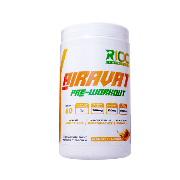 R 100 Nutrition | Airavat Pre-Workout | 300g | Mango Flavored | Lab Tested | 100% Pure